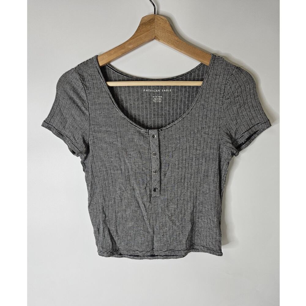 American Eagle Black & White Striped Crop Top Size XS Soft Streach